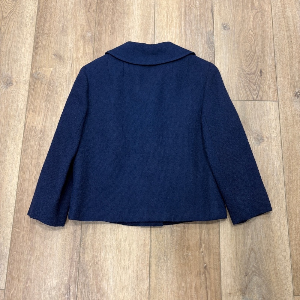 🌟VTG🌟 50s 60s 2 PC WOOL NOTCH COLLAR JACKET PENCIL SKIRT SUIT SET NAVY SZ 4 6 - Picture 9 of 15